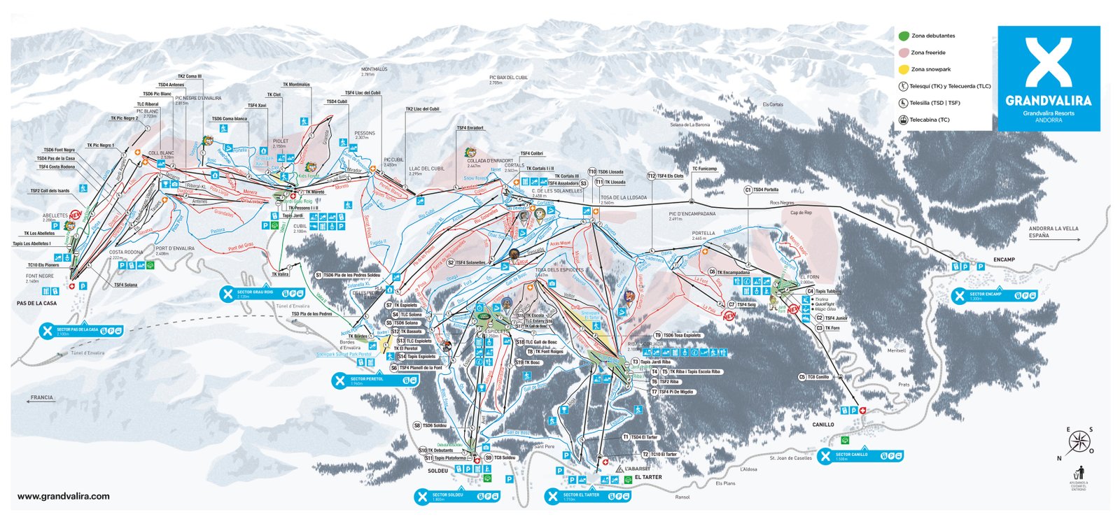 Plan des pistes du Pas de la Case